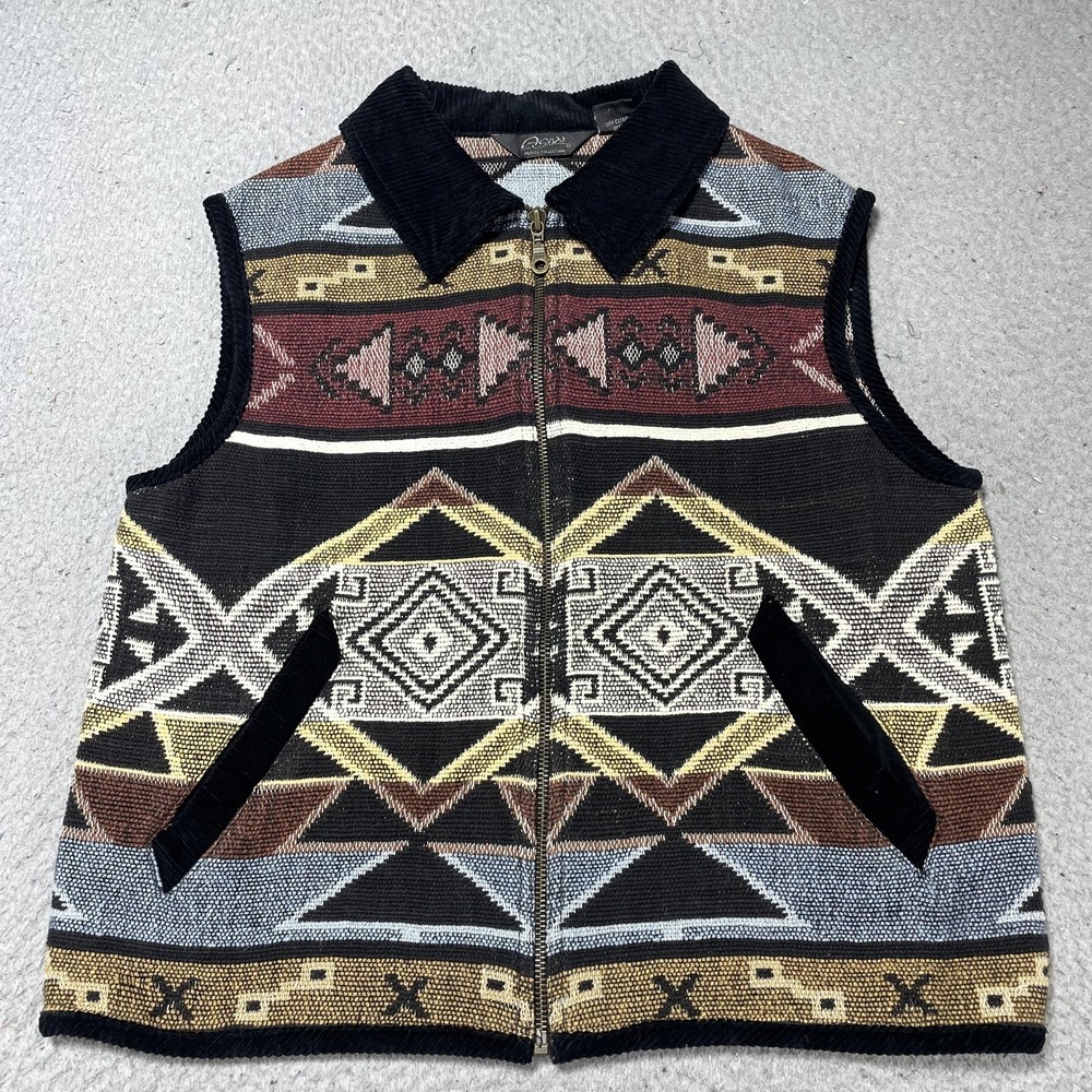 Agora Sweater Vest Womens Petite Small Multicolor Aztec Western Full Zip Knit